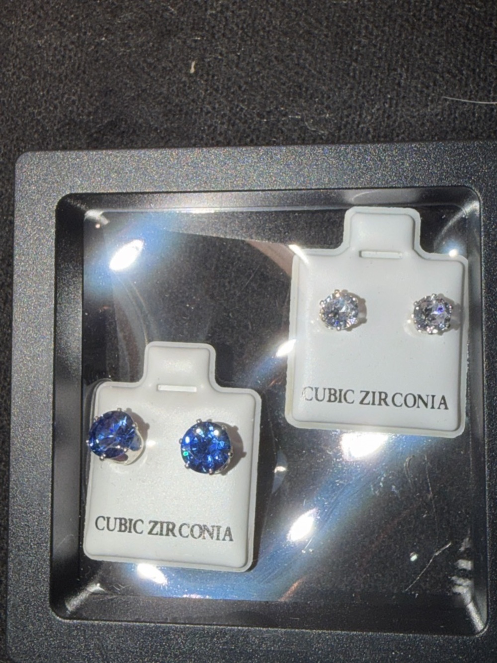 Cubic Zirconia Stud Earrings Set — Blue & Clear
